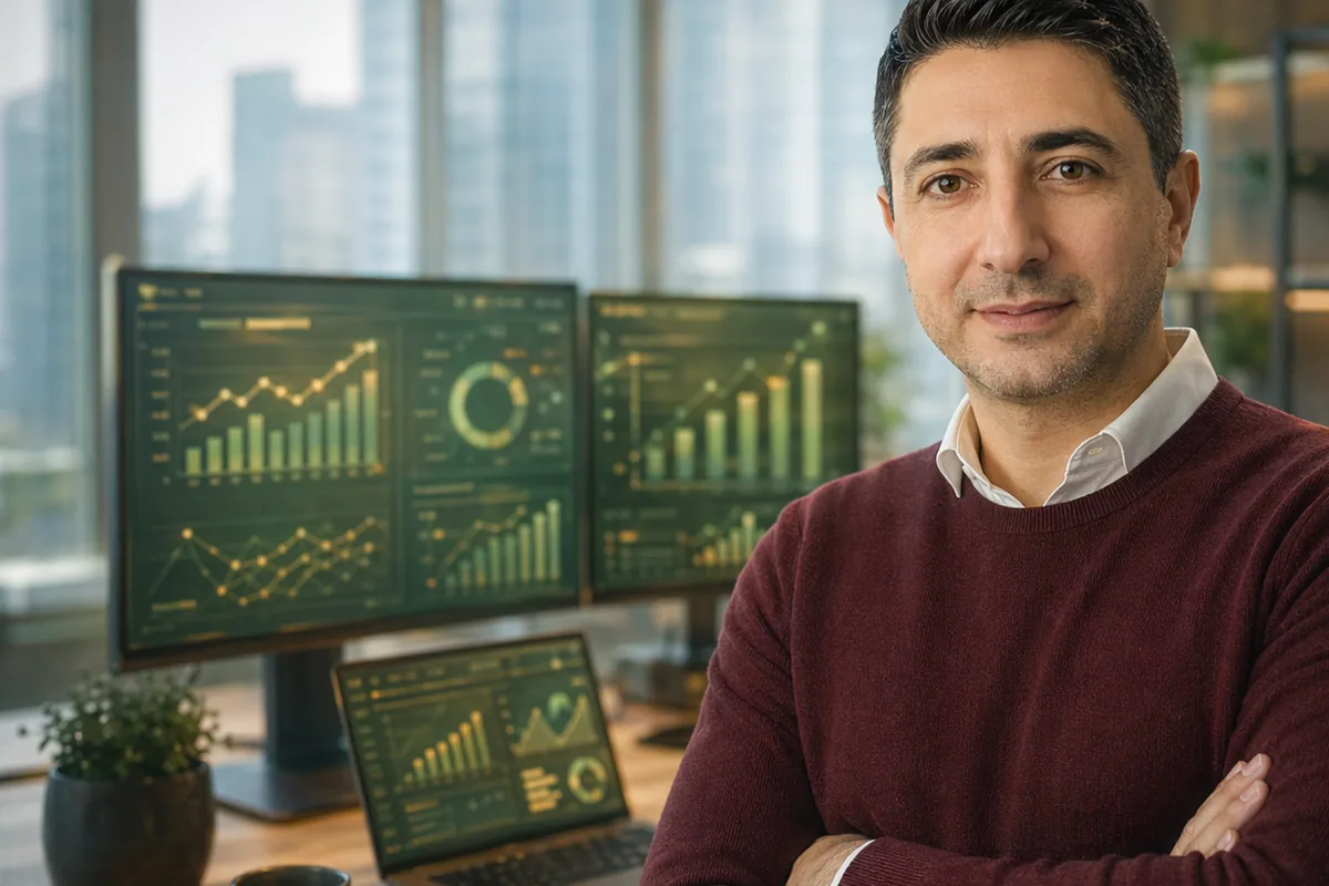 ארתור קלנדרוב בונה אתר וורדפרס מול מסך עם אנליטיקה