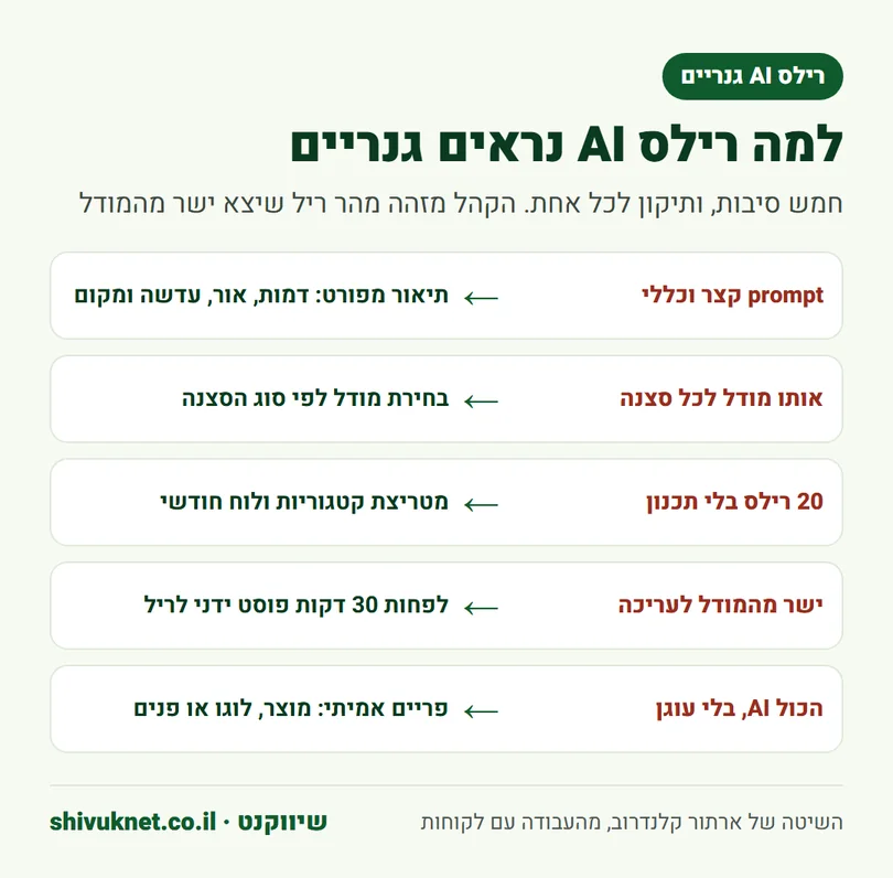 חמש סיבות שבגללן רילס AI נראים גנריים ומה עושים בכל מקרה
