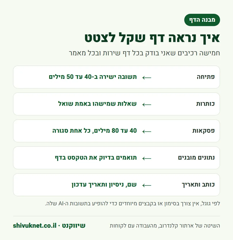 חמישה רכיבים במבנה של דף שירות או מאמר שקל לצטט בתשובות AI