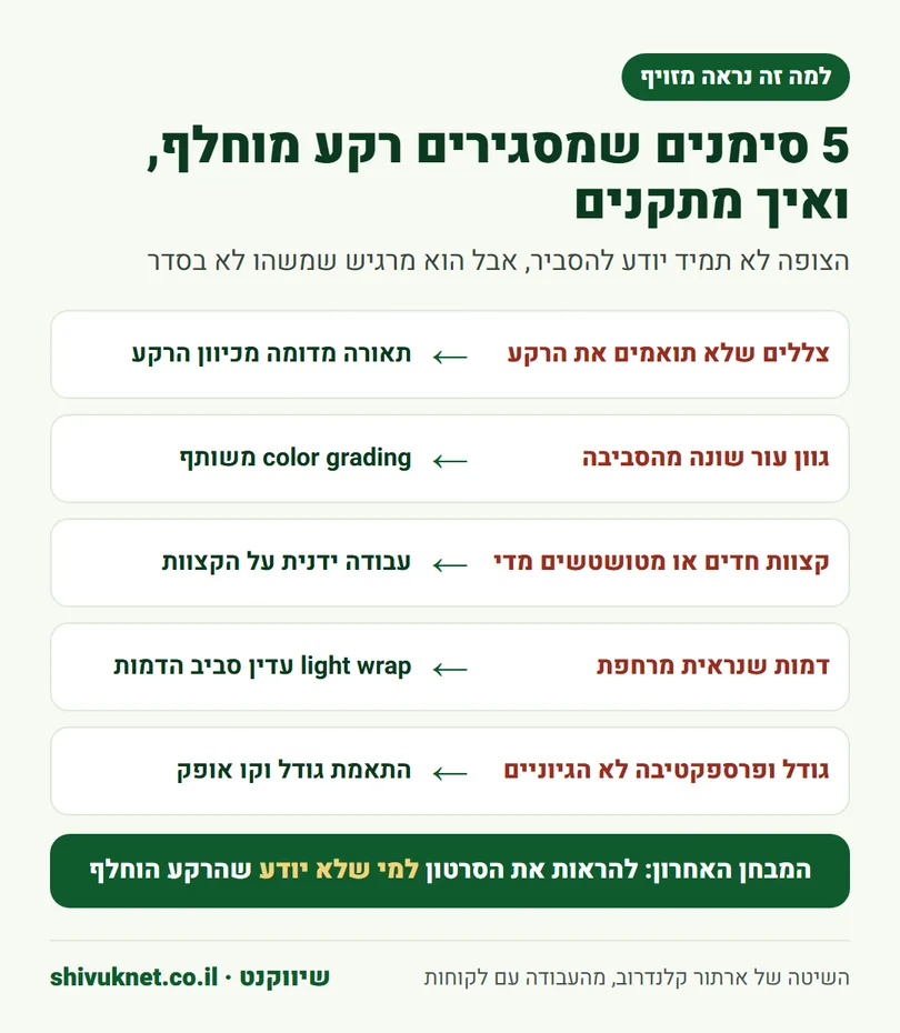 חמישה סימנים שמסגירים רקע מוחלף בסרטון והתיקון לכל אחד