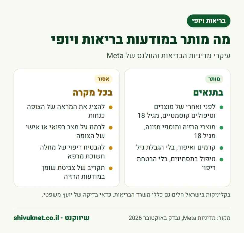 מה מותר ומה אסור במודעות בריאות, יופי והרזיה לפי מדיניות Meta