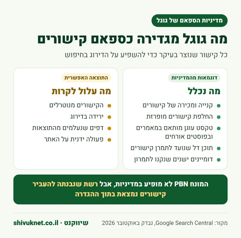 מה מדיניות הספאם של גוגל מגדירה כספאם קישורים ומה עלול לקרות לאתר