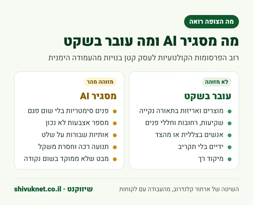 השוואה בין סימנים שמסגירים וידאו AI לשוטים שעוברים בלי שהצופה מזהה