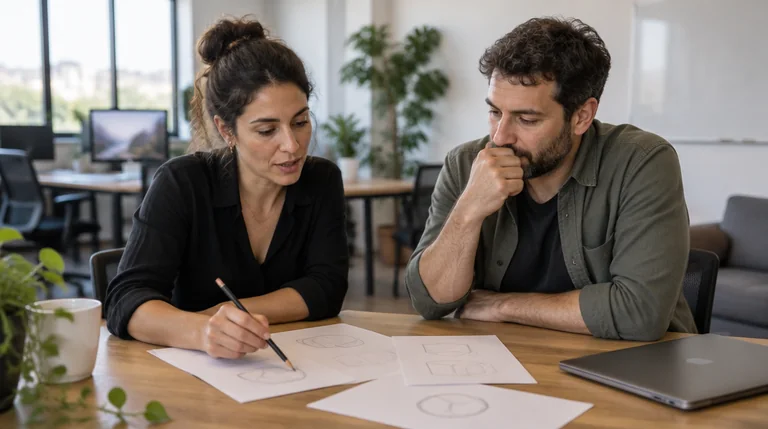 שני מייסדים של חברת תוכנה צעירה דנים בסגנון לסרטון ההסבר