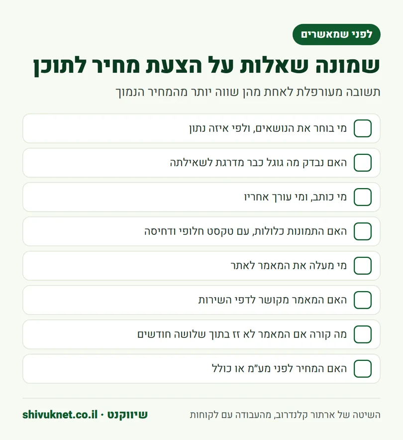 שמונה שאלות לבדיקת הצעת מחיר לכתיבת מאמרים