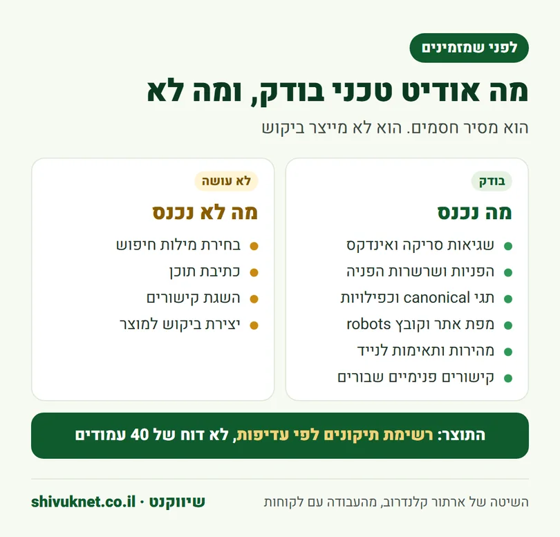 מה אודיט SEO טכני בודק באתר ומה הוא לא עושה