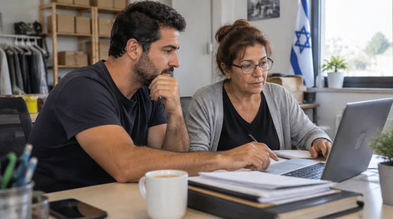 בעל חנות ומנהלת חשבונות בודקים יחד הזמנות של חנות מקוונת על מחשב נייד