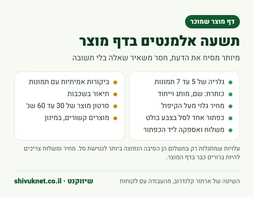 רשימת תשעת האלמנטים שצריכים להופיע בדף מוצר של חנות WooCommerce