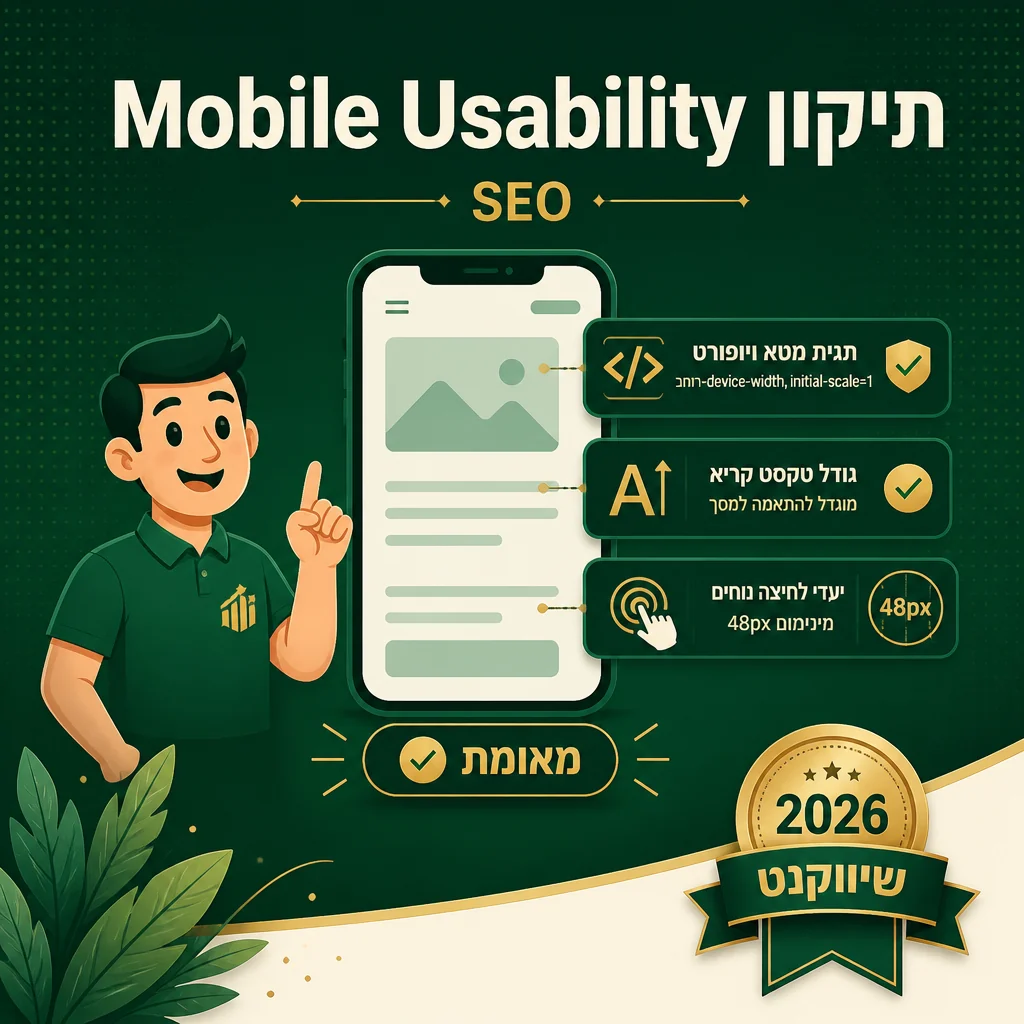 דוח Mobile Usability ב-Search Console עם רשימת issues