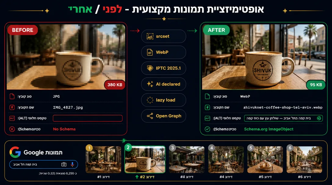 דוגמה: אותה תמונה, לפני ואחרי אופטימיזציה