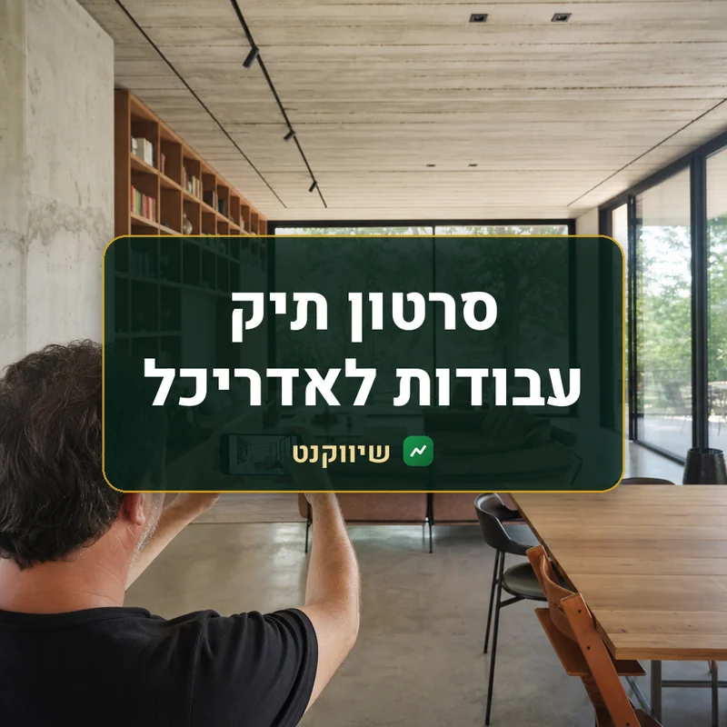 סרטון תיק עבודות לאדריכל: אדריכל מצלם בטלפון סלון מואר עם חלונות גדולים, בטון ועץ